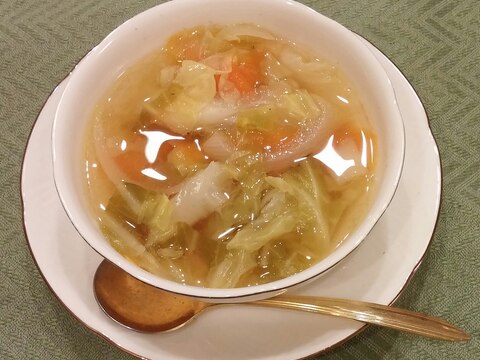 豚肉ゆで汁でキャベツとにんじん玉ねぎの簡単スープ